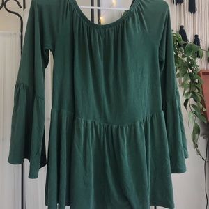 off the shoulder green blouse